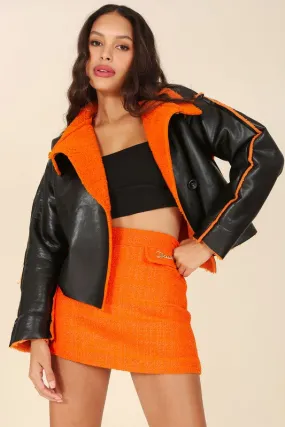 Orange Faux Leather And Shaggy