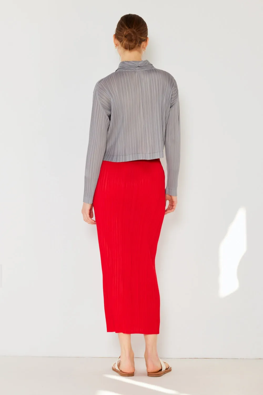 Pleated Midi Pencil Skirt Women's Long High Waist Skirt