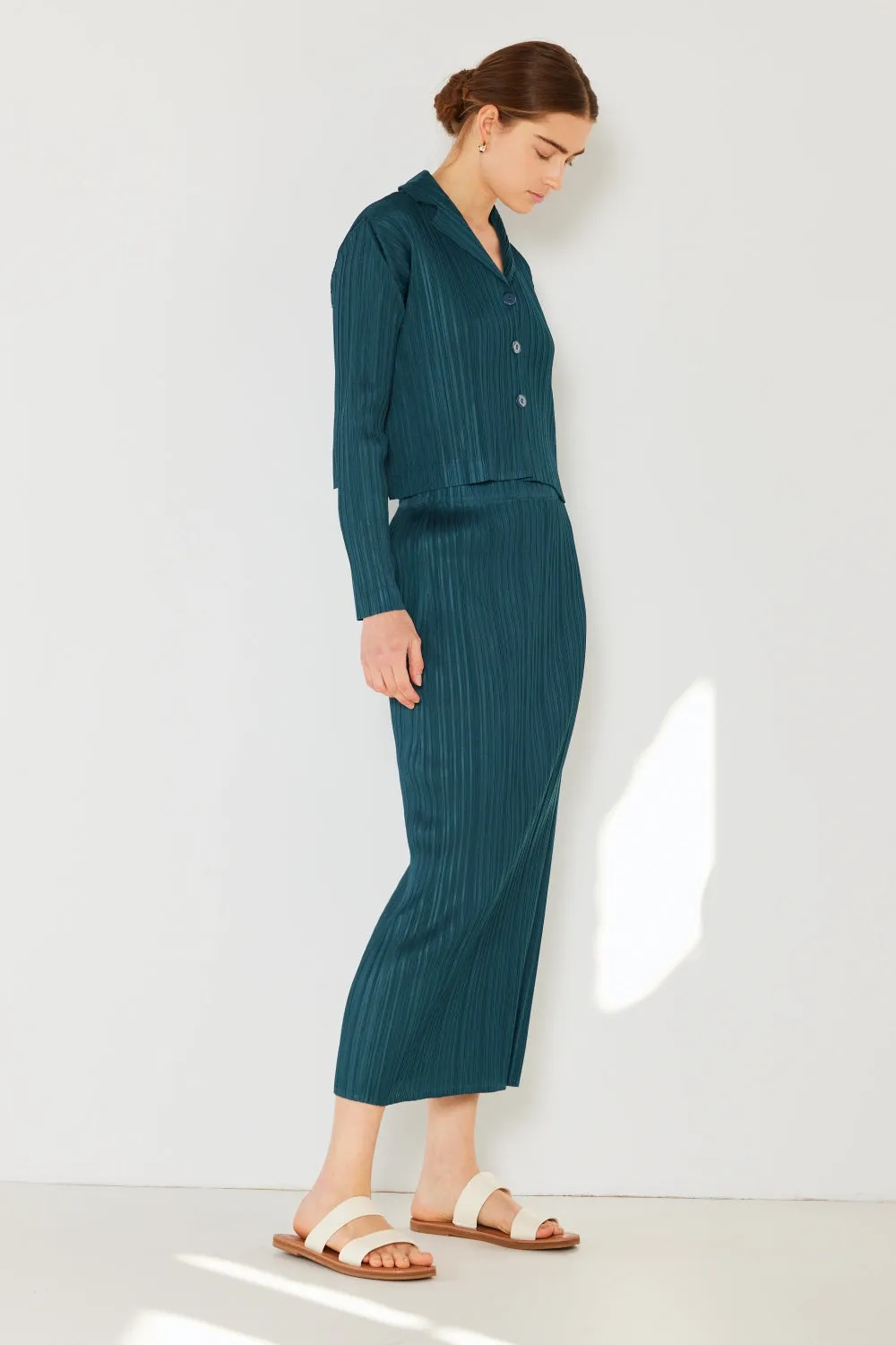 Pleated Midi Pencil Skirt Women's Long High Waist Skirt