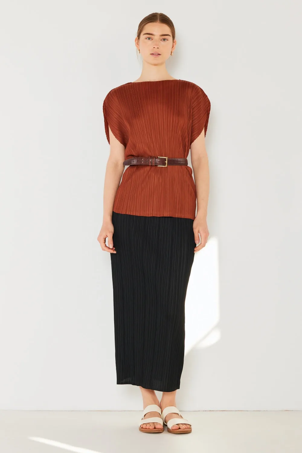 Pleated Midi Pencil Skirt Women's Long High Waist Skirt
