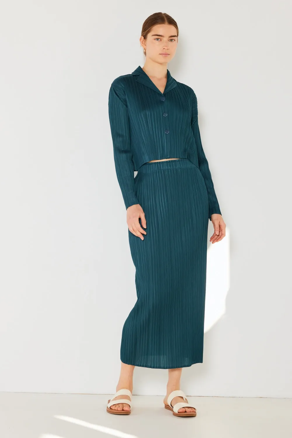 Pleated Midi Pencil Skirt Women's Long High Waist Skirt