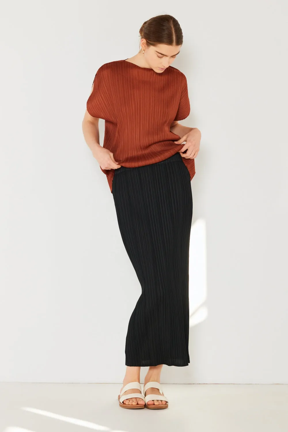 Pleated Midi Pencil Skirt Women's Long High Waist Skirt