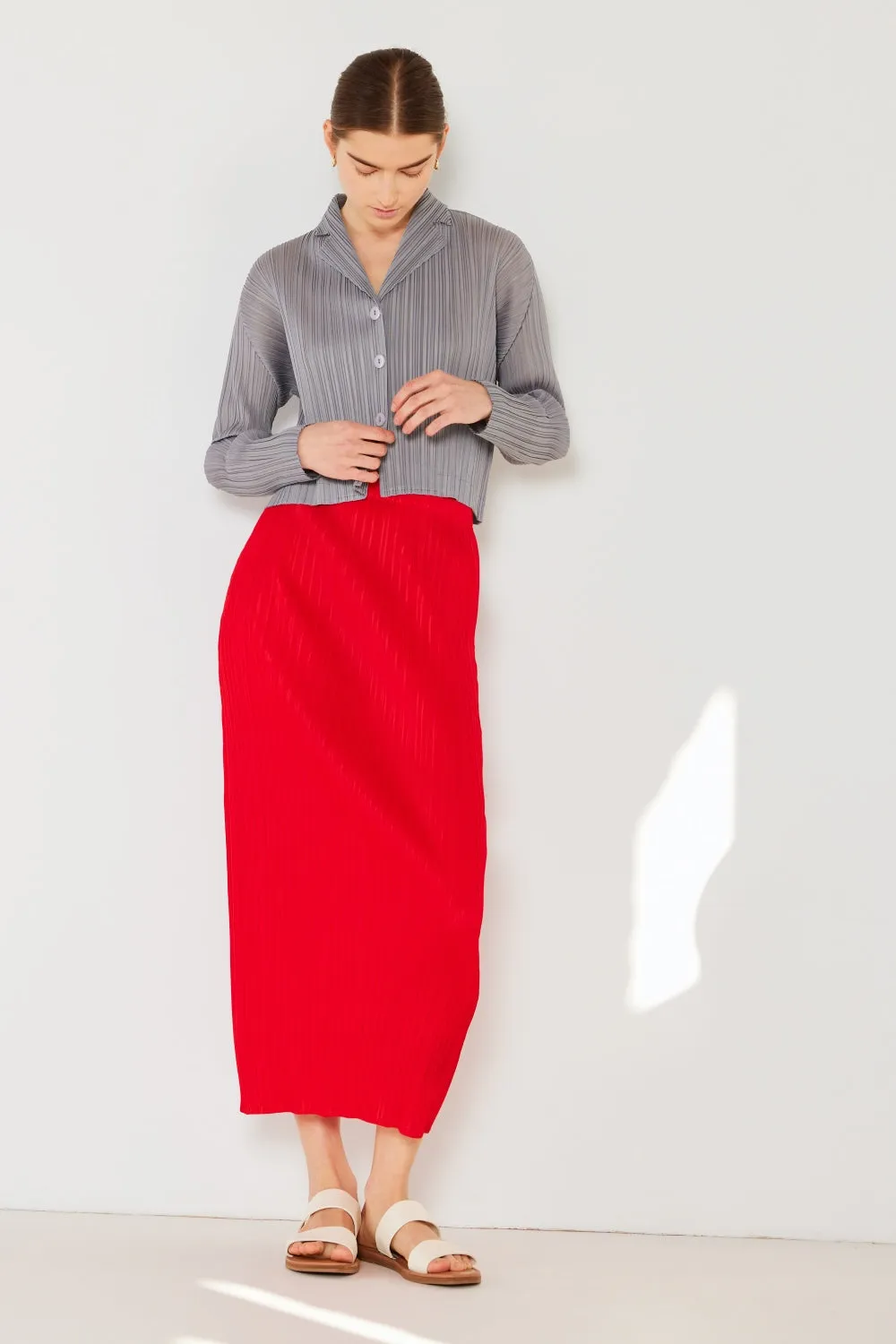 Pleated Midi Pencil Skirt Women's Long High Waist Skirt
