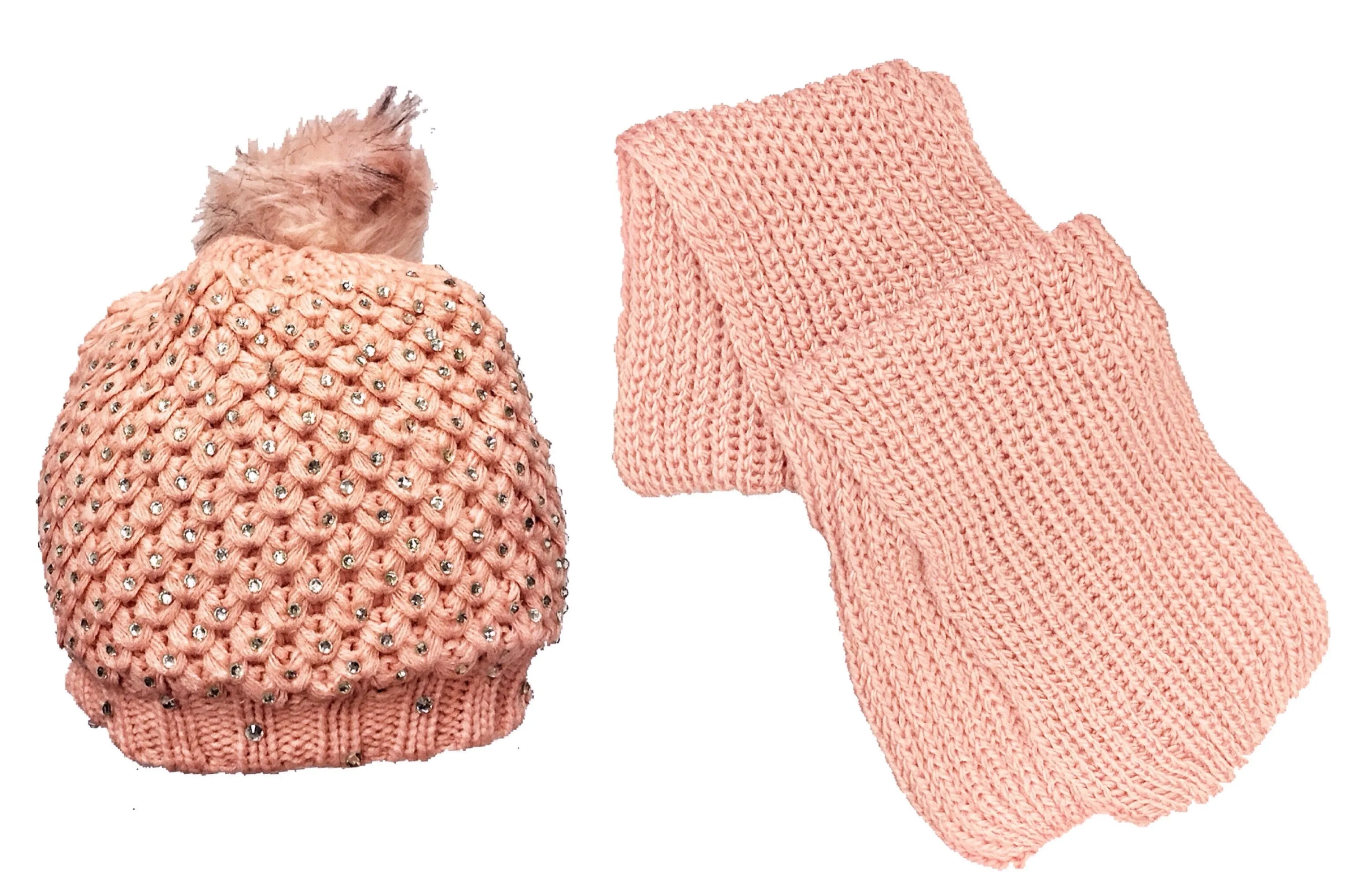Pom Pom Rhinestone Beanie   Scarf Set