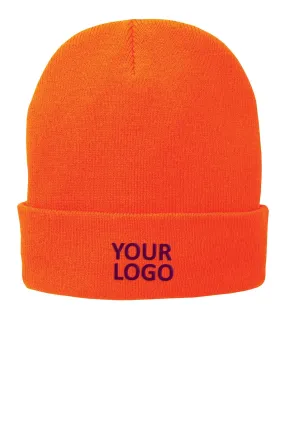 Port & Company Fleece Lined Branded Knit Caps, Orange
