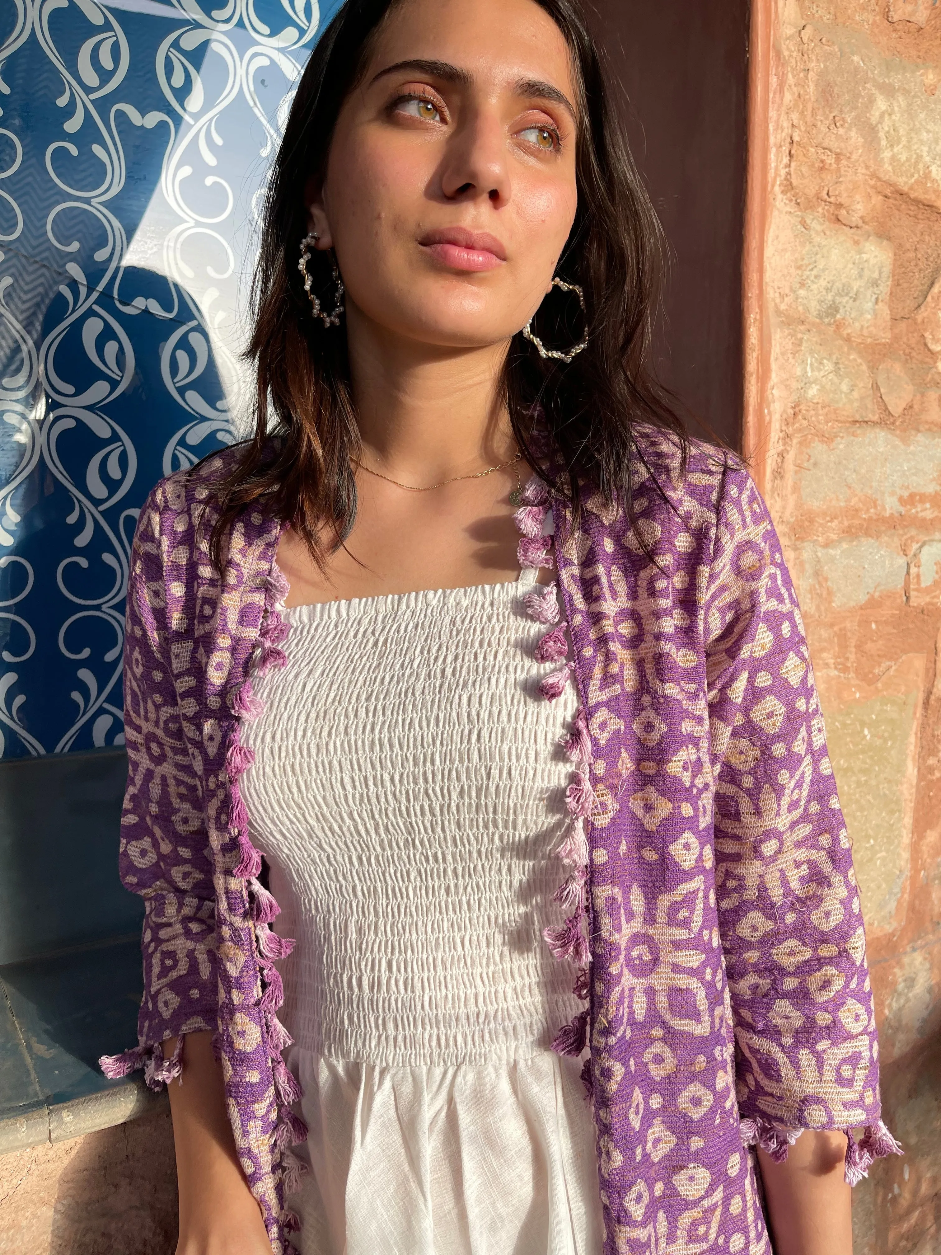 Purple And Whitel Maxi Dress Jacket