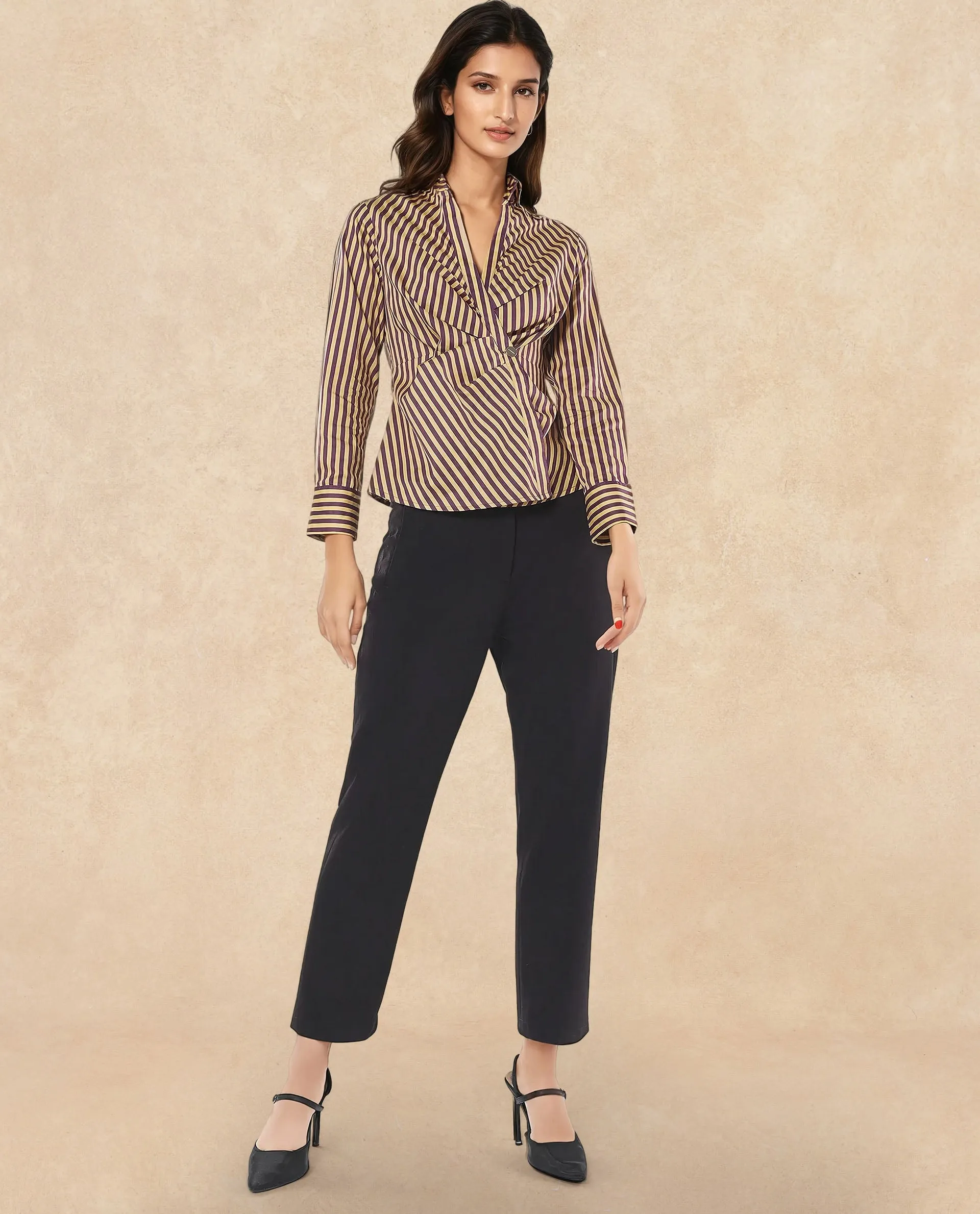 Rareism Women Hatay Light Multi Johnny Collar Button Closure Regular Fit Printed Top
