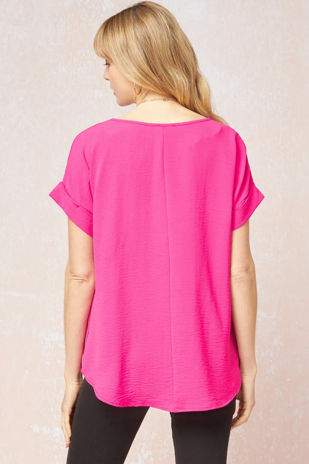 Short Sleeve Scoop Neck Top,  Hot Pink