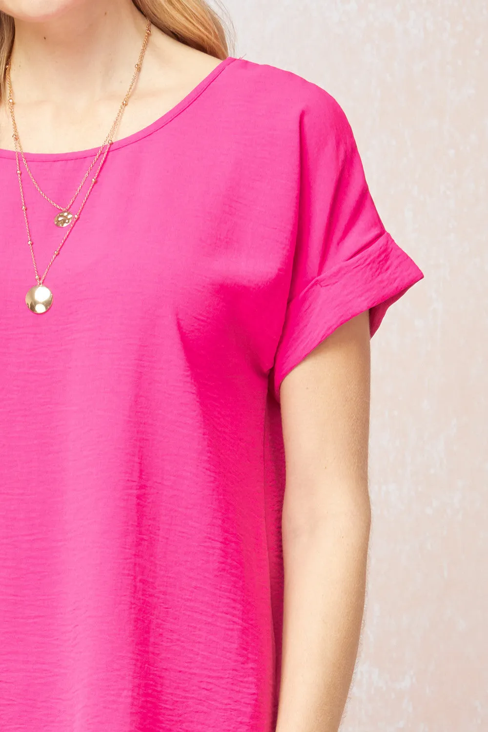 Short Sleeve Scoop Neck Top,  Hot Pink