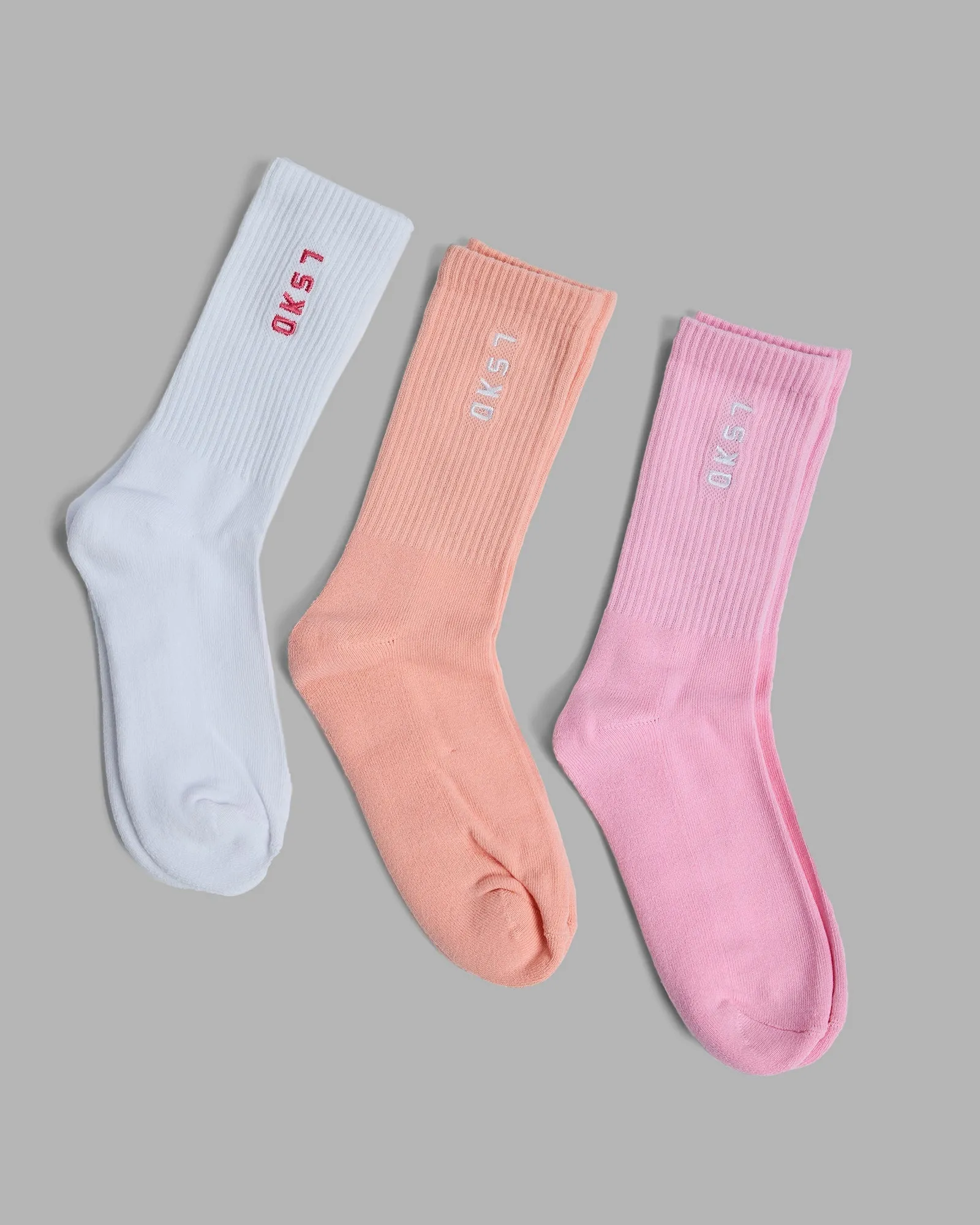 Signal 3 Pack Crew Socks - Bubblegum-White-Murex Shell