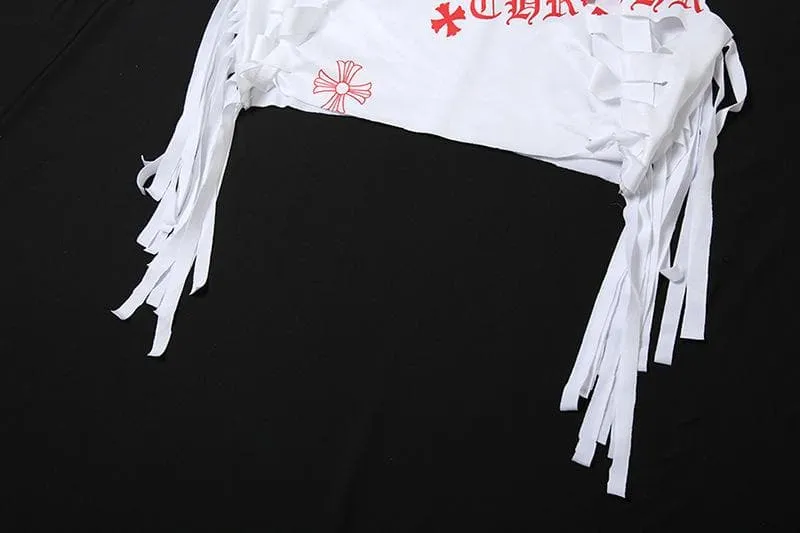 Sleeveless print tassel crop mini skirt set