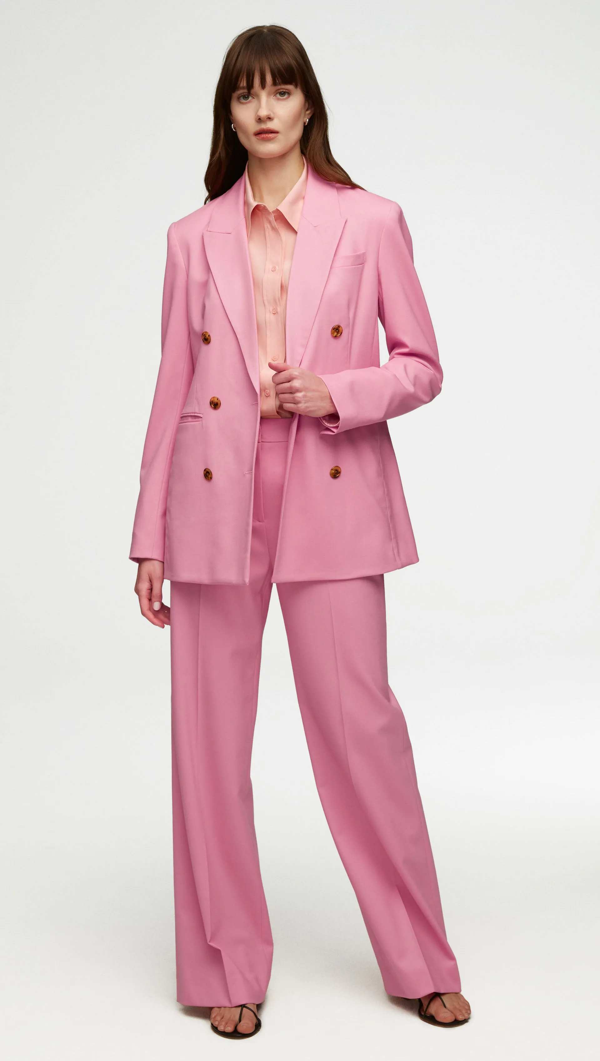 Slim Blouse in Matte-side Silk Charmeuse | Pale Pink