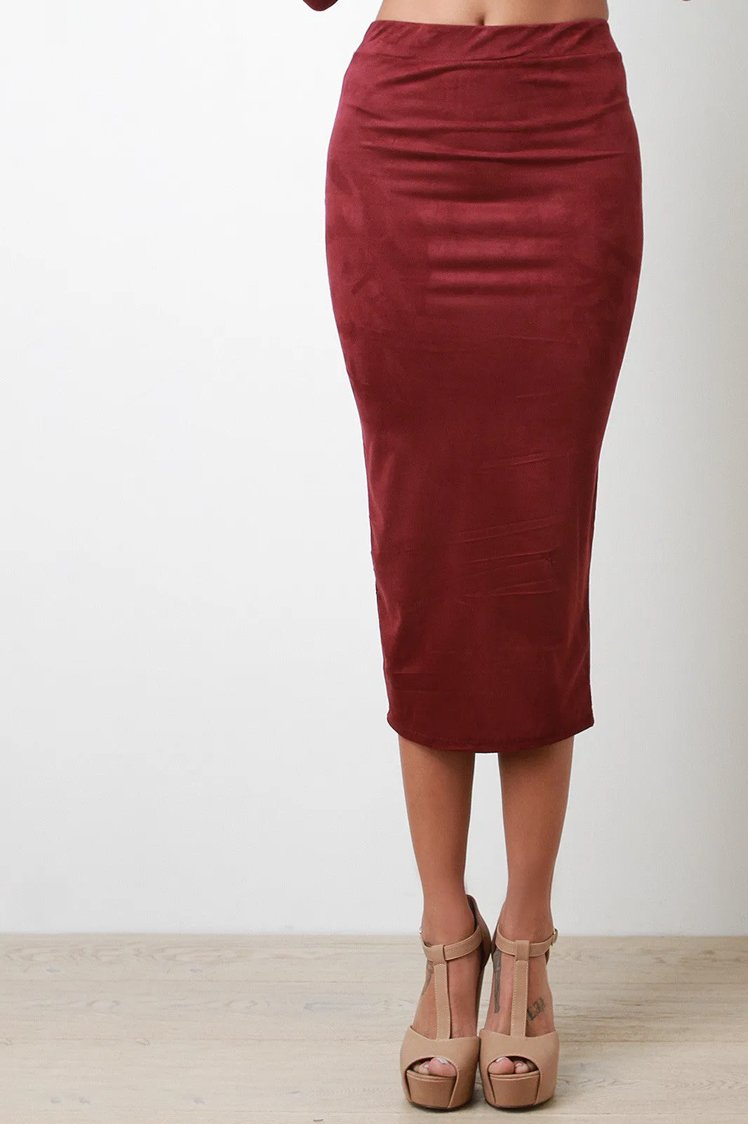 Suede Pencil Midi Skirt