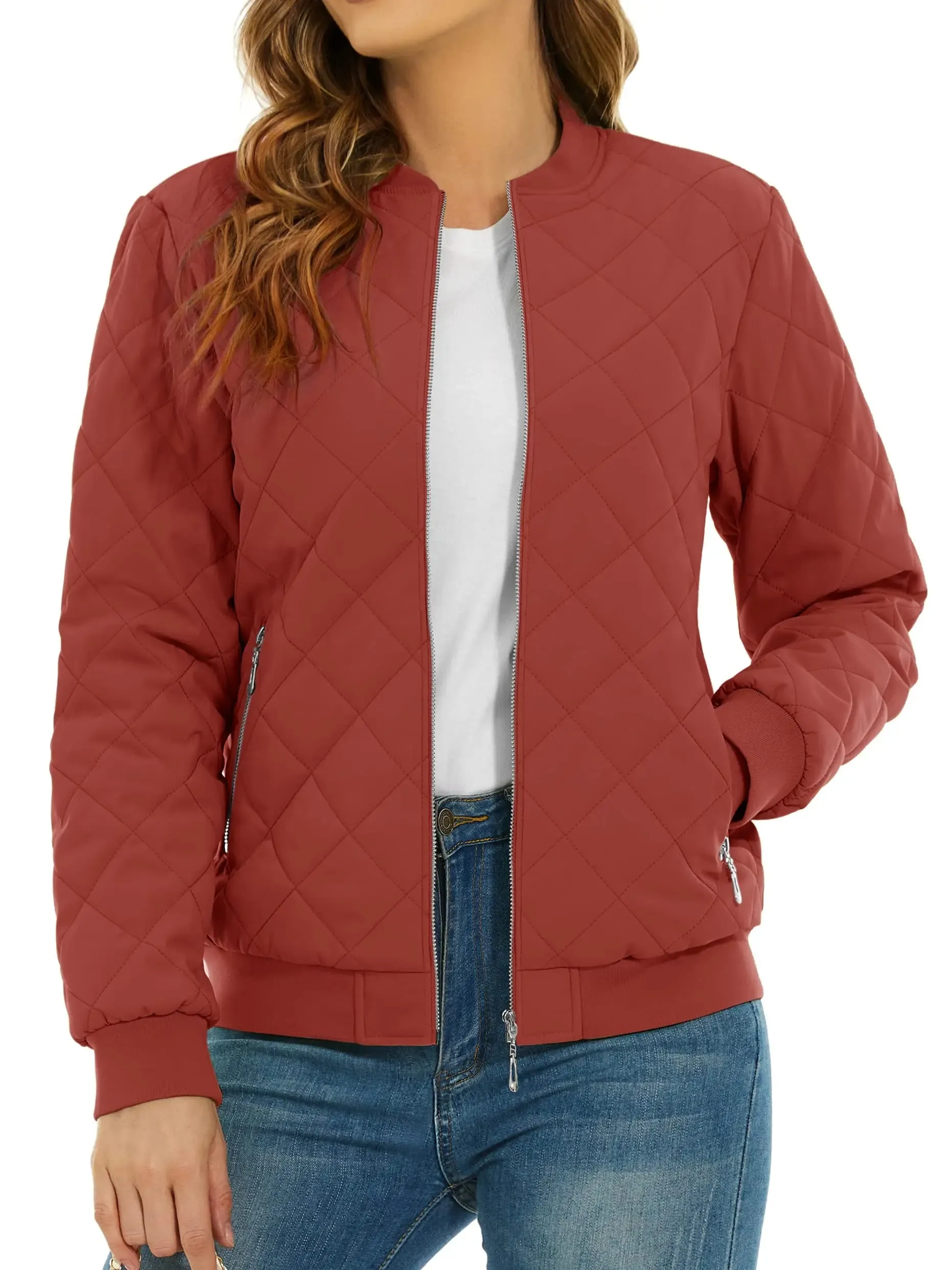 TACVASEN Padded Warm Jackets Womens Classic Retro Pilot bomber Jackets Diamond Quilted Coats Full Zip Up Pockets Casual Outwear