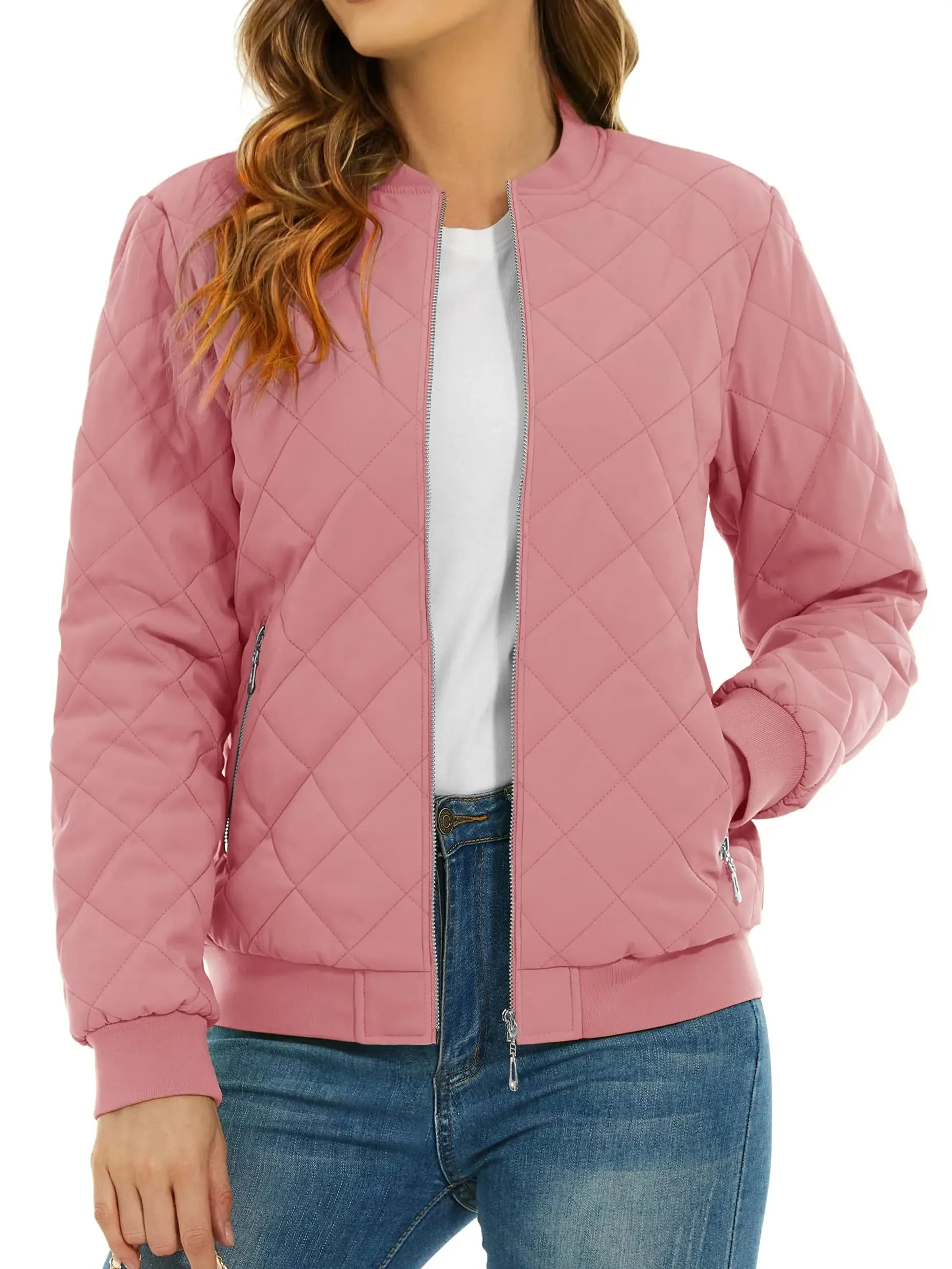 TACVASEN Padded Warm Jackets Womens Classic Retro Pilot bomber Jackets Diamond Quilted Coats Full Zip Up Pockets Casual Outwear