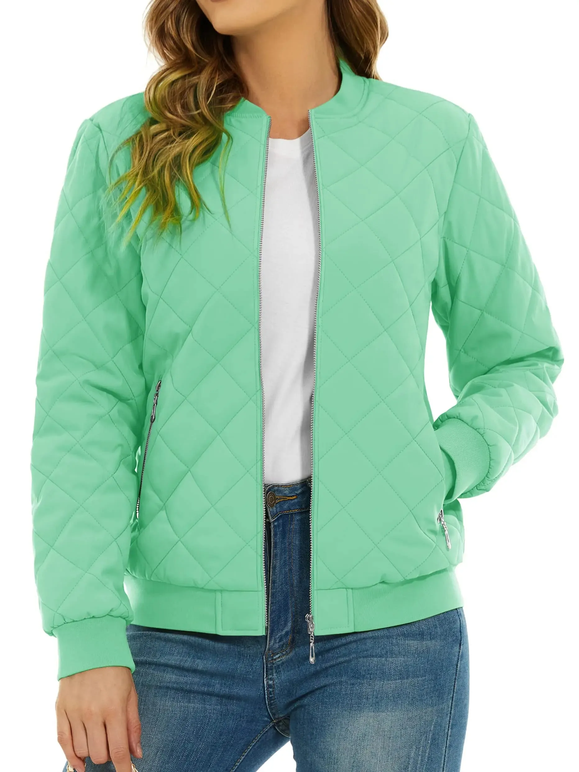TACVASEN Padded Warm Jackets Womens Classic Retro Pilot bomber Jackets Diamond Quilted Coats Full Zip Up Pockets Casual Outwear