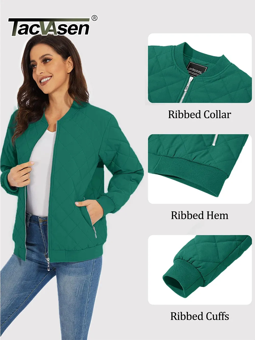 TACVASEN Padded Warm Jackets Womens Classic Retro Pilot bomber Jackets Diamond Quilted Coats Full Zip Up Pockets Casual Outwear