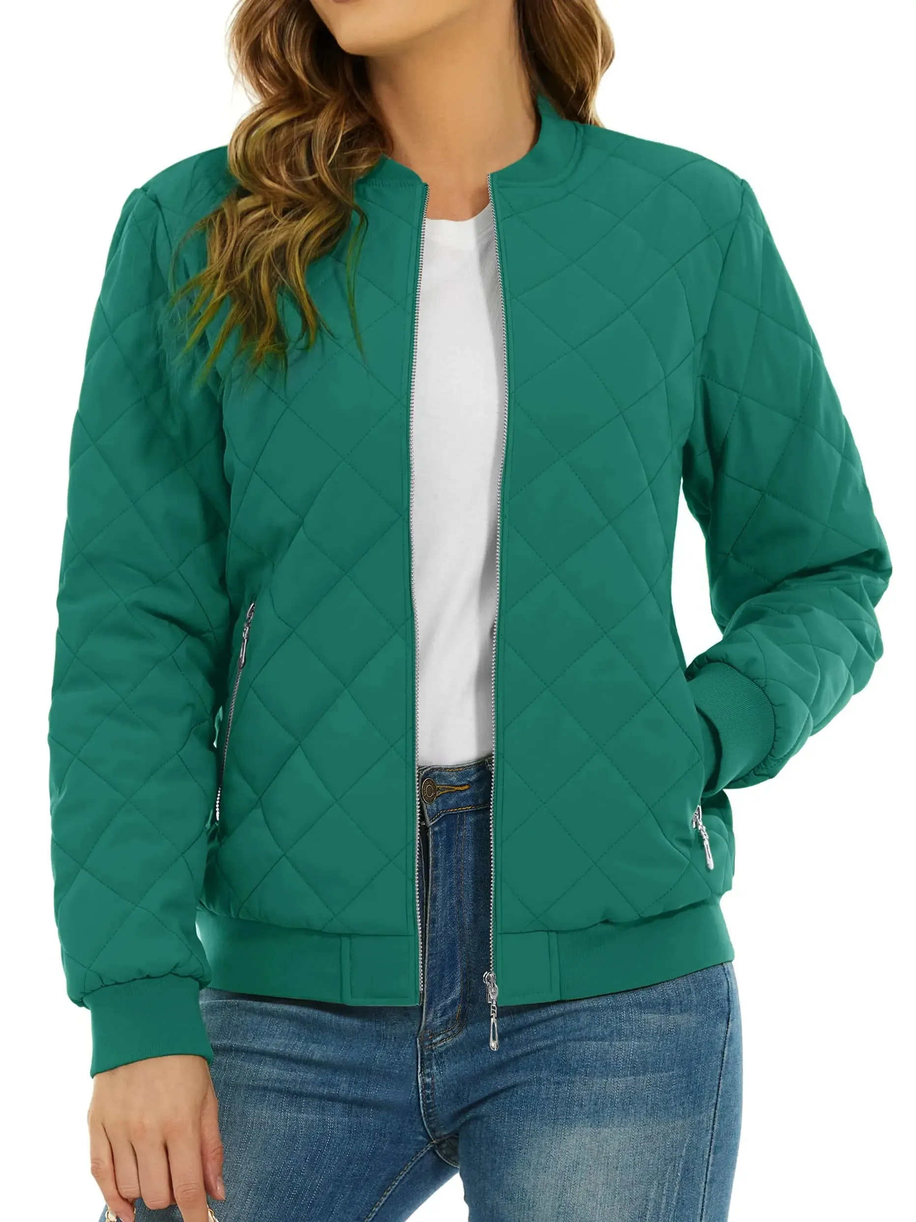 TACVASEN Padded Warm Jackets Womens Classic Retro Pilot bomber Jackets Diamond Quilted Coats Full Zip Up Pockets Casual Outwear