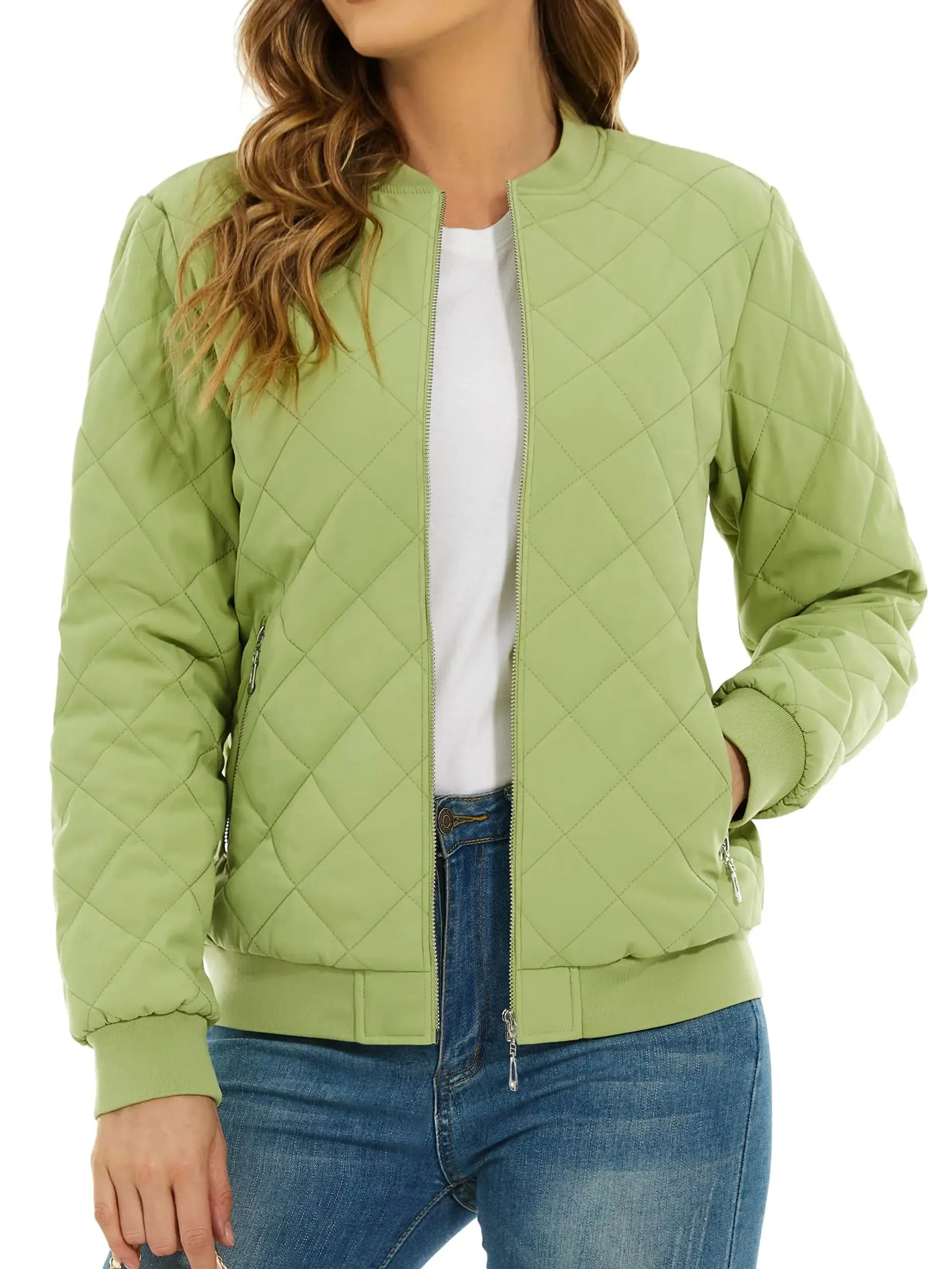 TACVASEN Padded Warm Jackets Womens Classic Retro Pilot bomber Jackets Diamond Quilted Coats Full Zip Up Pockets Casual Outwear