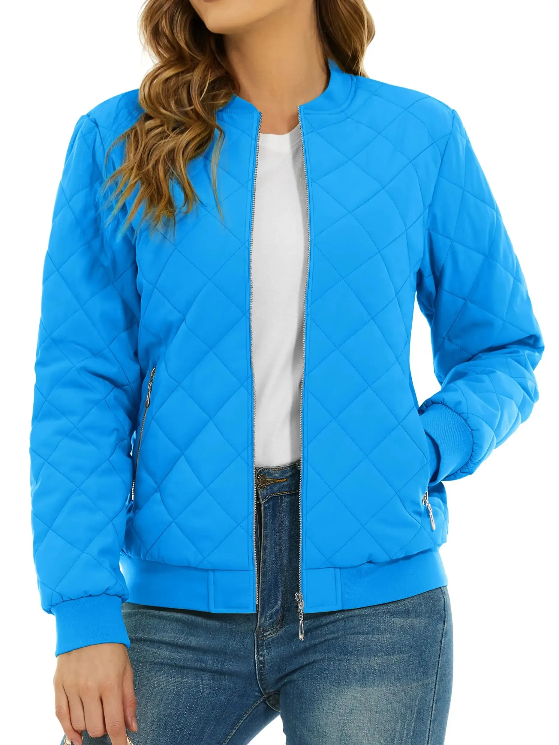 TACVASEN Padded Warm Jackets Womens Classic Retro Pilot bomber Jackets Diamond Quilted Coats Full Zip Up Pockets Casual Outwear