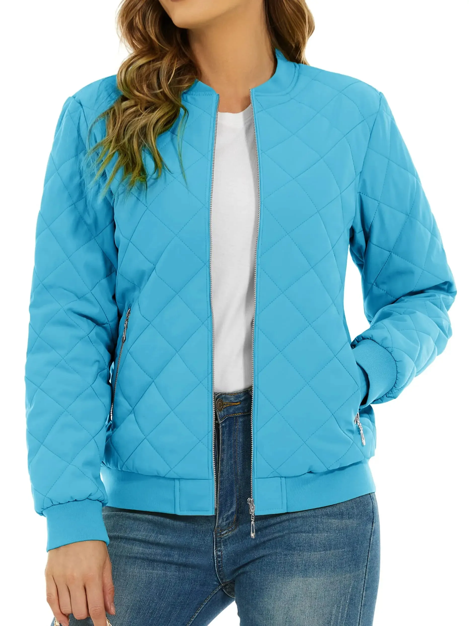 TACVASEN Padded Warm Jackets Womens Classic Retro Pilot bomber Jackets Diamond Quilted Coats Full Zip Up Pockets Casual Outwear