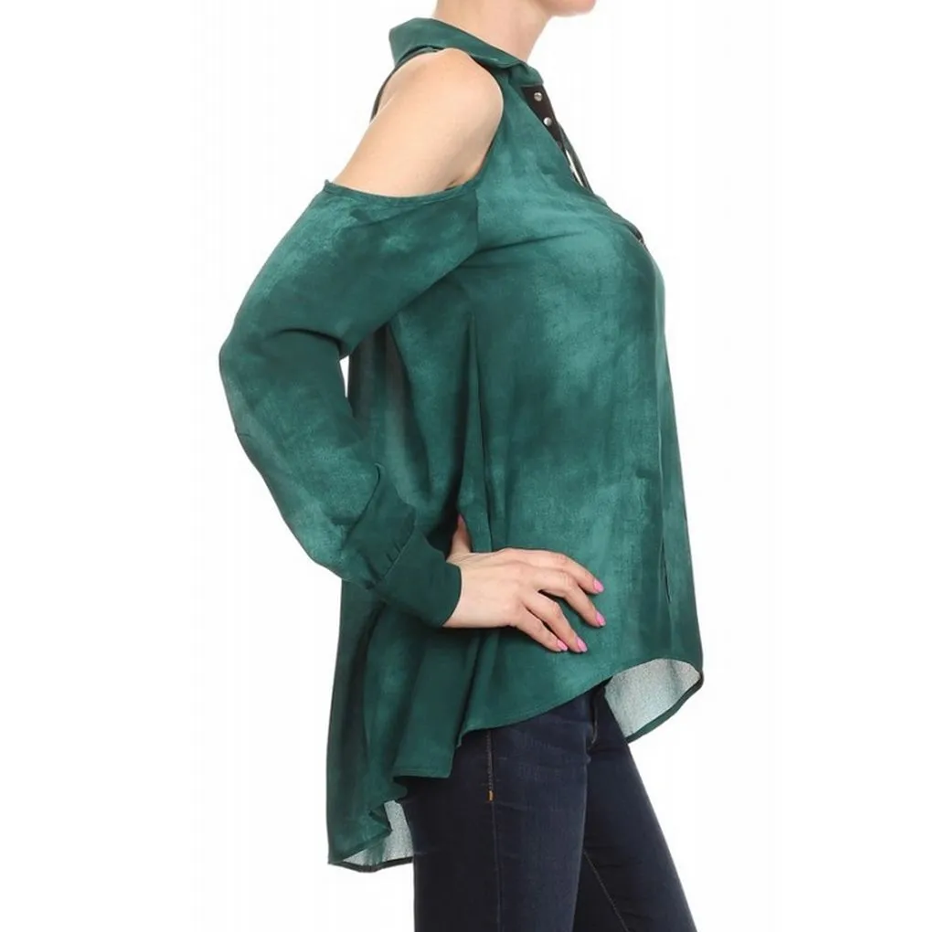 Tie Dye Cold Shoulder Tunic , Emerald