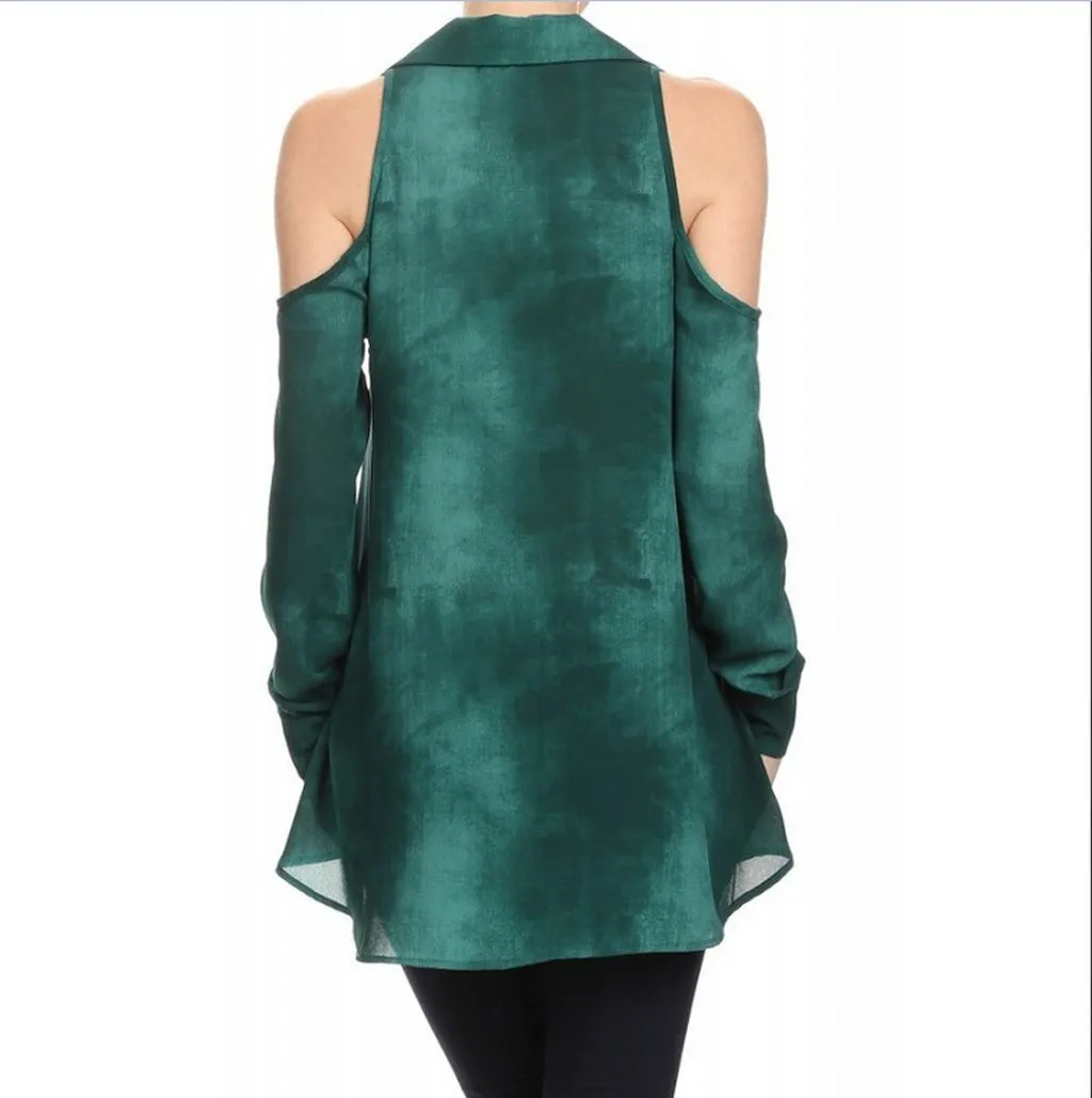 Tie Dye Cold Shoulder Tunic , Emerald