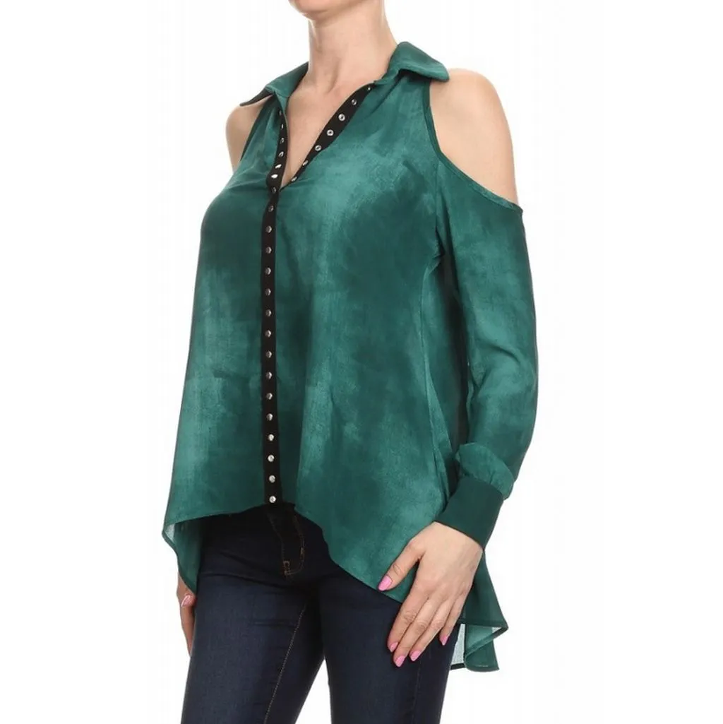 Tie Dye Cold Shoulder Tunic , Emerald
