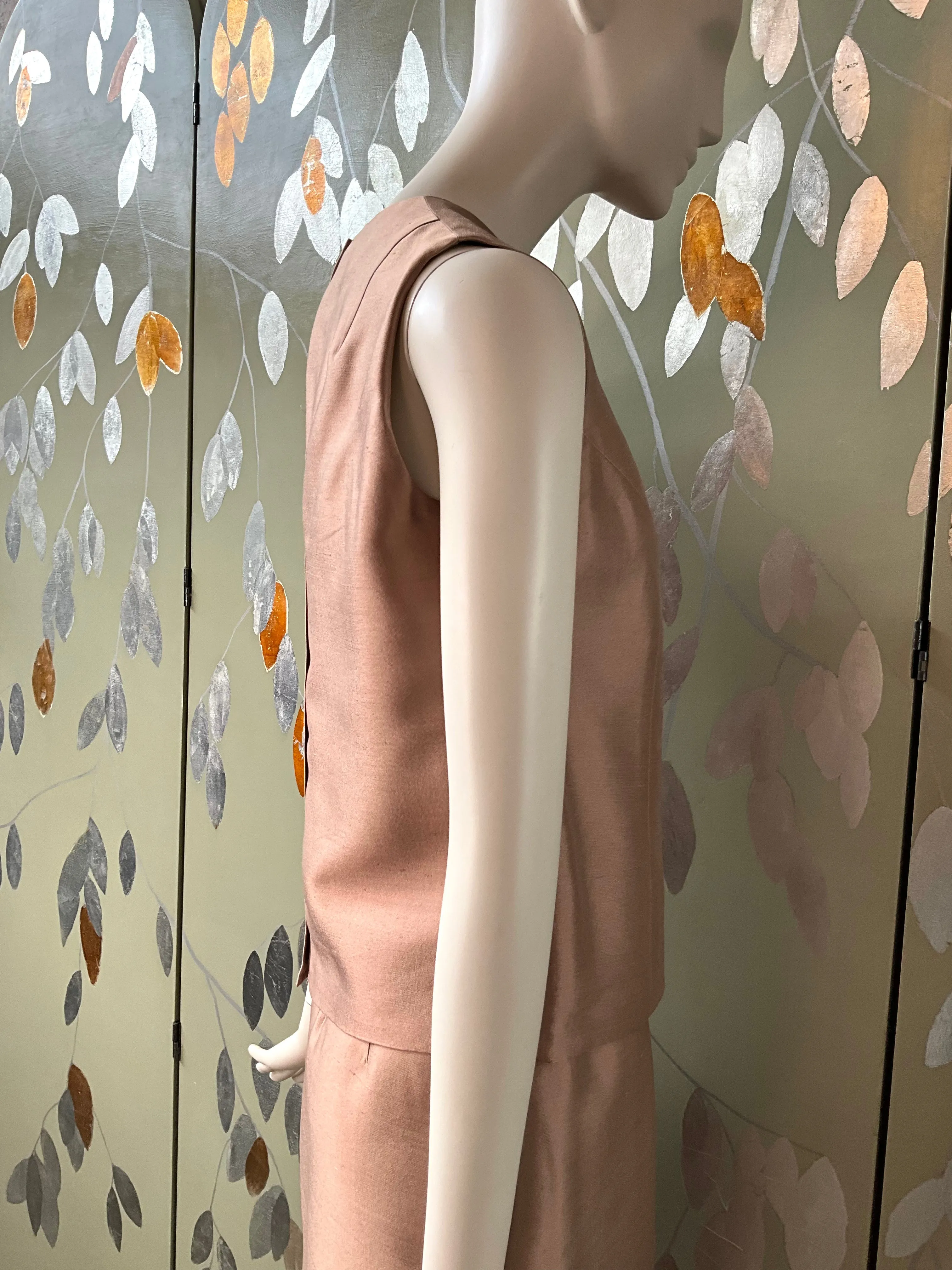 Vintage 1960s Beige Silk 3-PC Skirt Suit, Small
