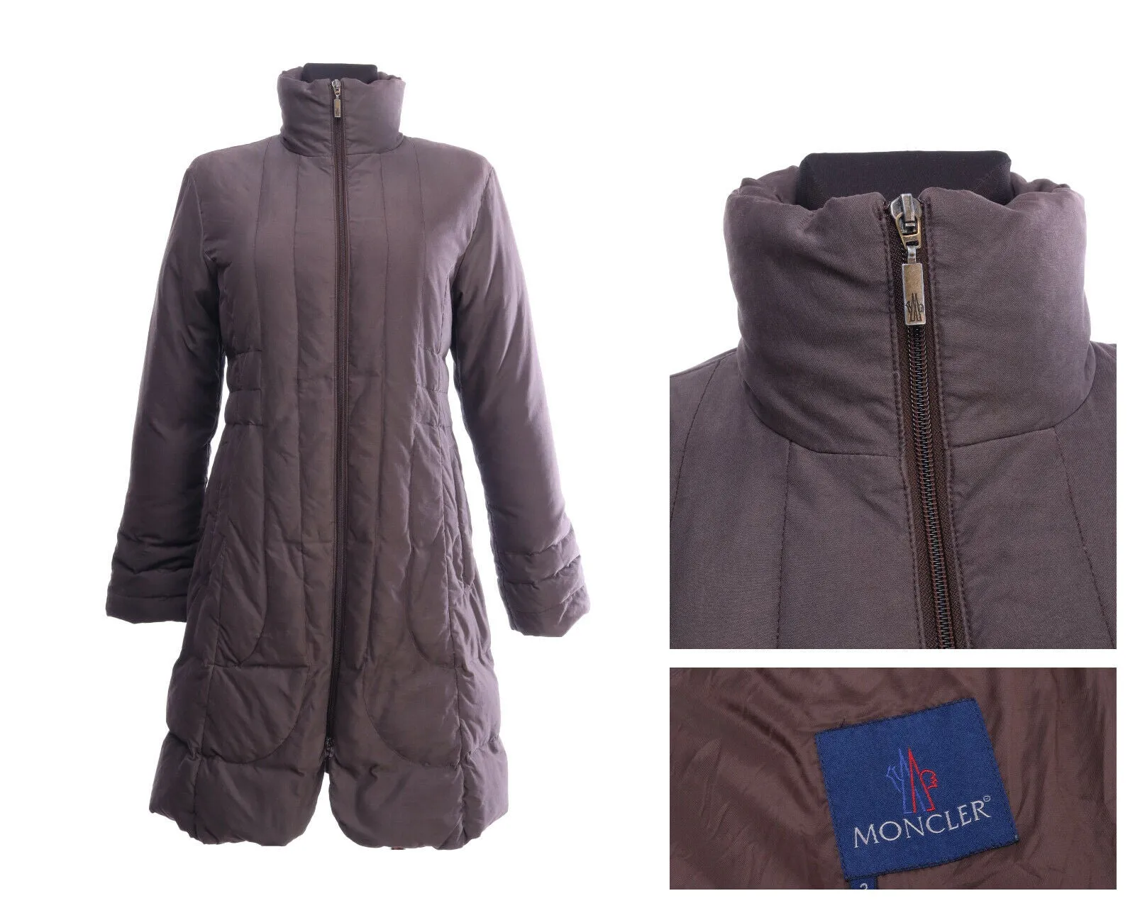 Vintage MONCLER Brown Down Casual Winter Long Coat Jacket Size 2
