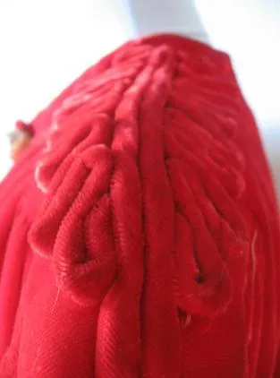 Women's 40s Jacket Red Velvet Dress Coat Vintage Embellished Medium VFG