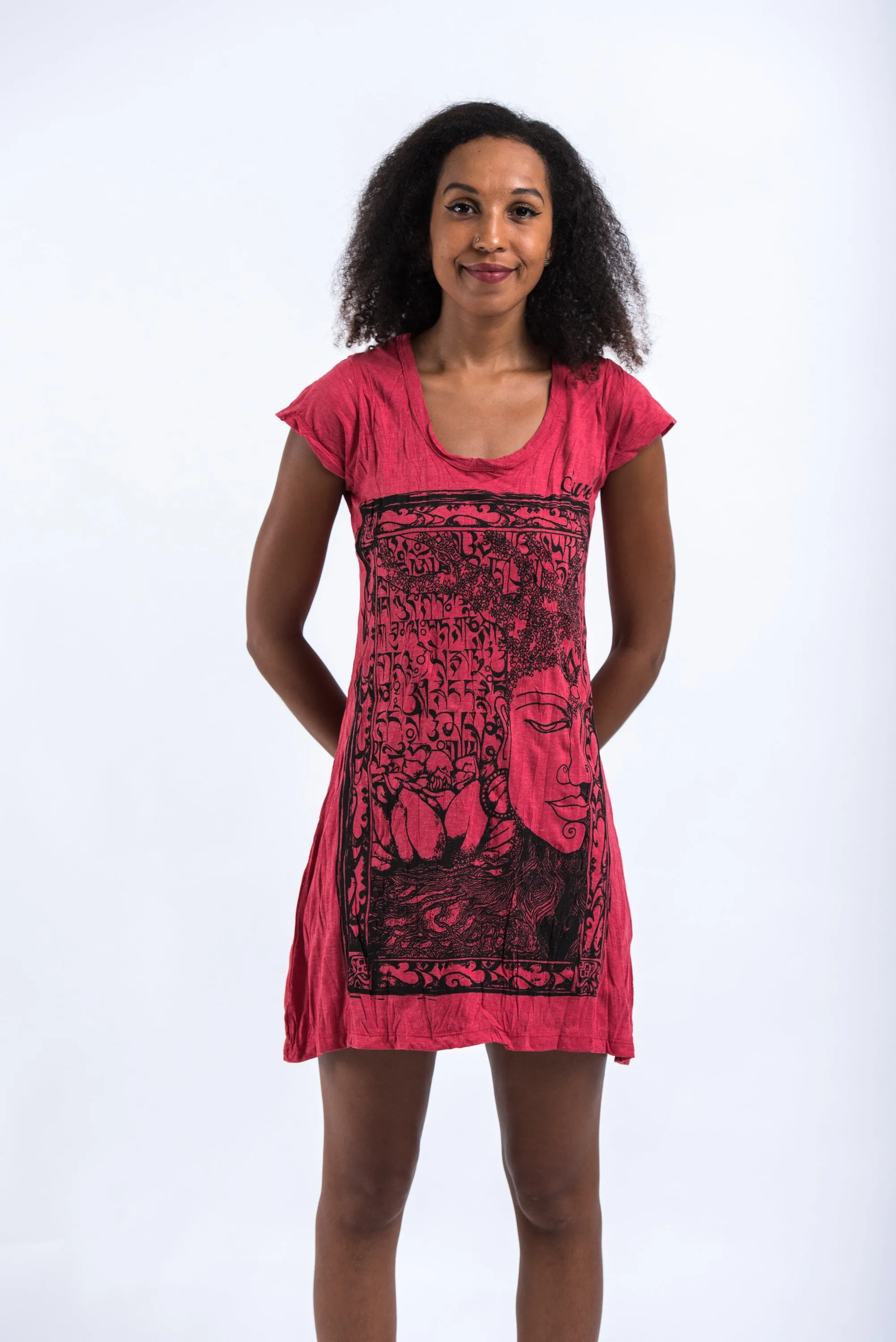 Womens Sanskrit Buddha Dress in Red